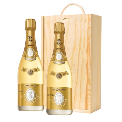 Louis Roederer Cristal Cuvee Prestige 2015 Brut 75cl Double Pine Wooden Gift Boxed (2x75cl)